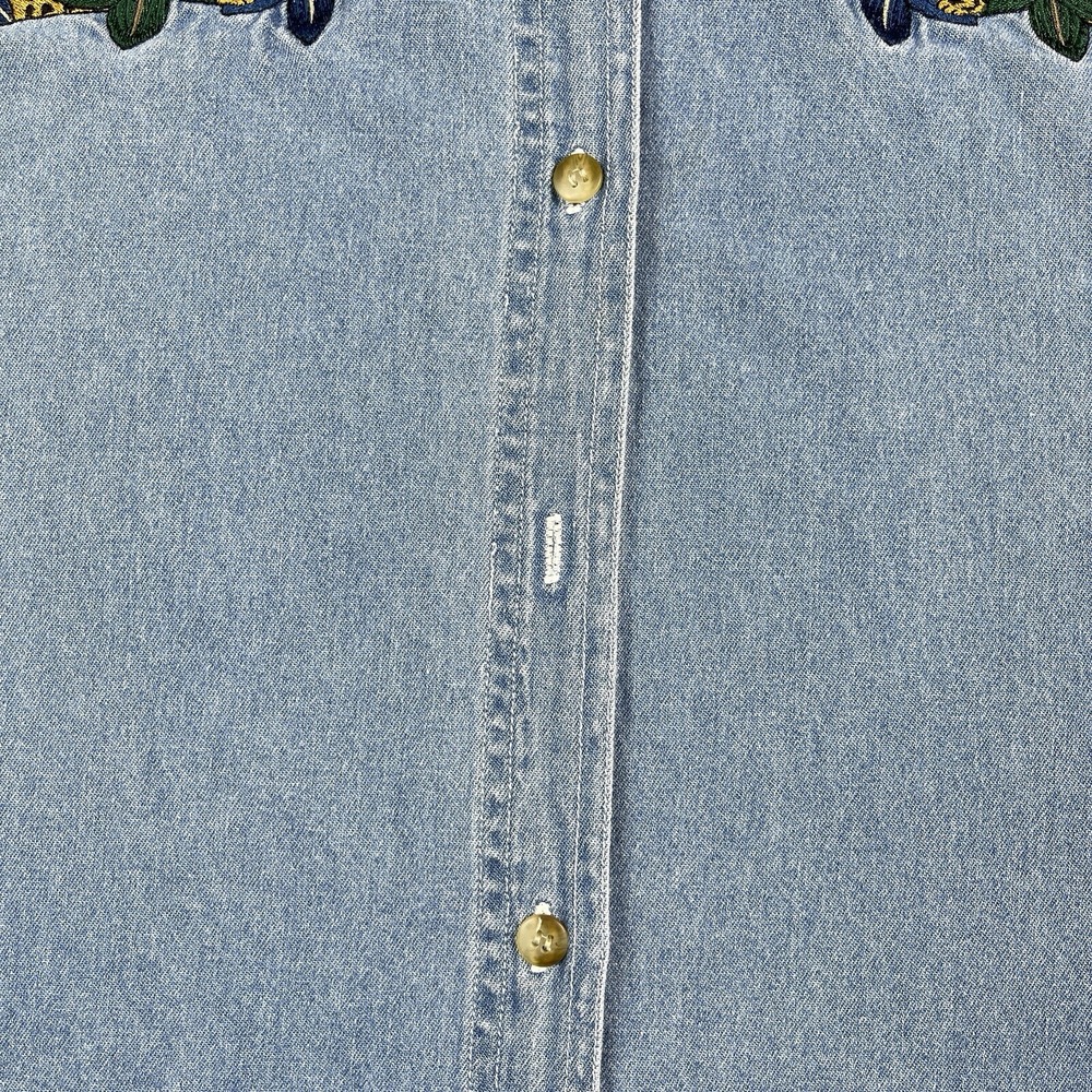 Quizz Again Denim Shirt Womens Medium Blue Embroidered‎ 90s Safari Animals - Picture 4 of 13